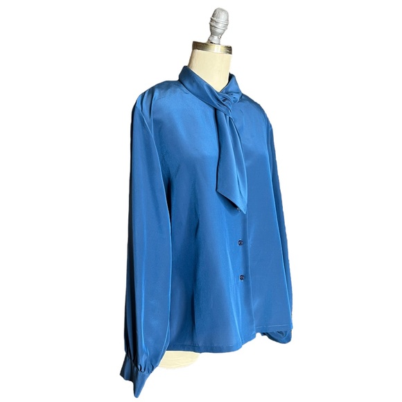 Vintage Pendleton Teal Silky Blouse size 14P - Picture 2 of 16